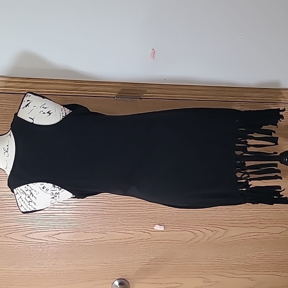 Boho hippie fringe racerback sharkbite hem dress or swimsuit cover-up - Picture 3 of 3